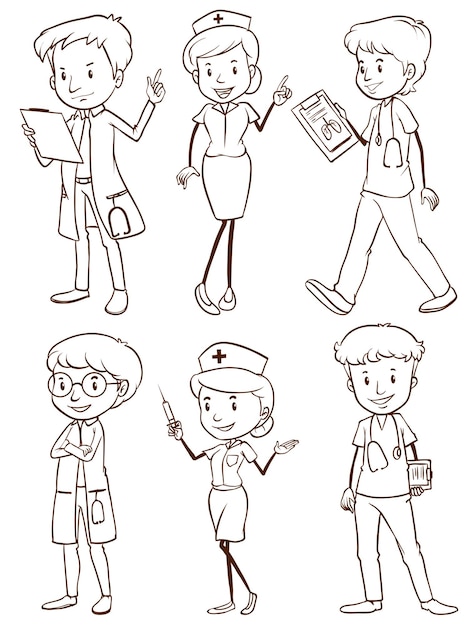 Cartoonstyle nurse coloring sheet vectors illustrations for free download