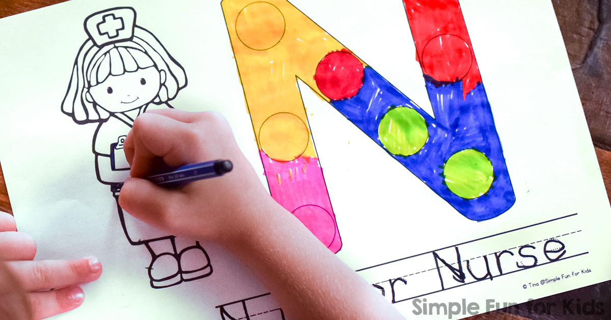N is for nurse dot marker coloring pages