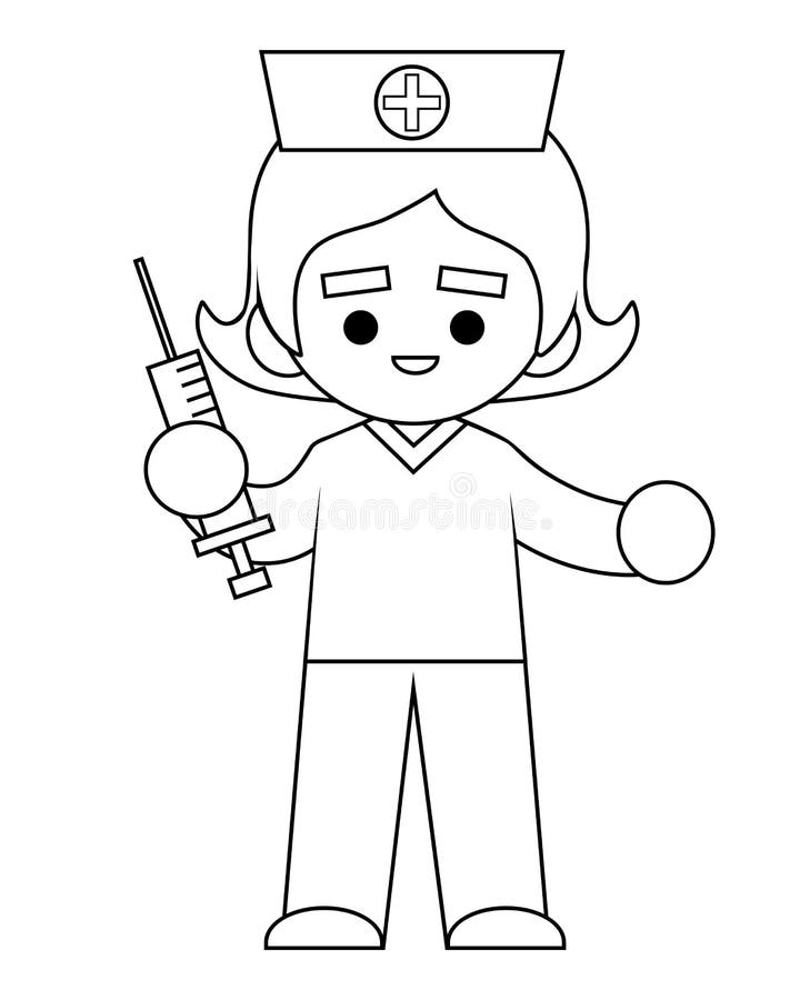 Coloring book nurse with a syringe stock vector