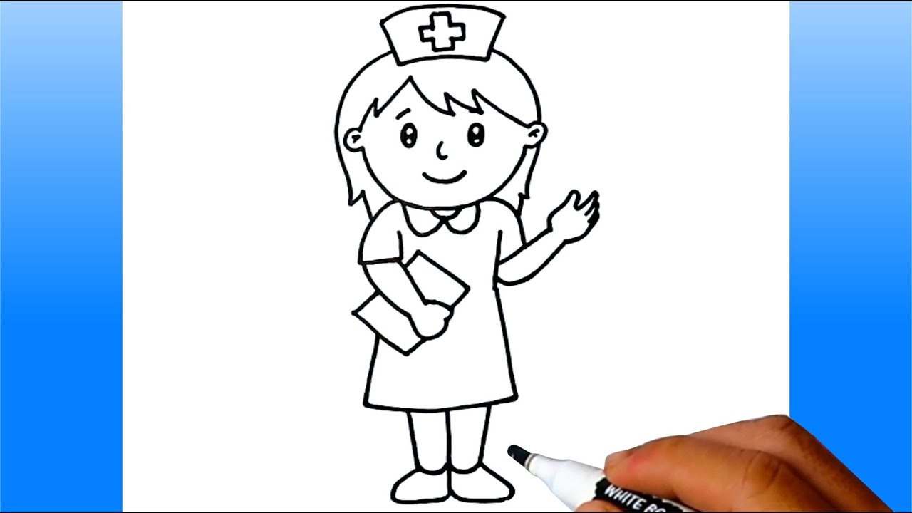 How to draw a nurse step by step