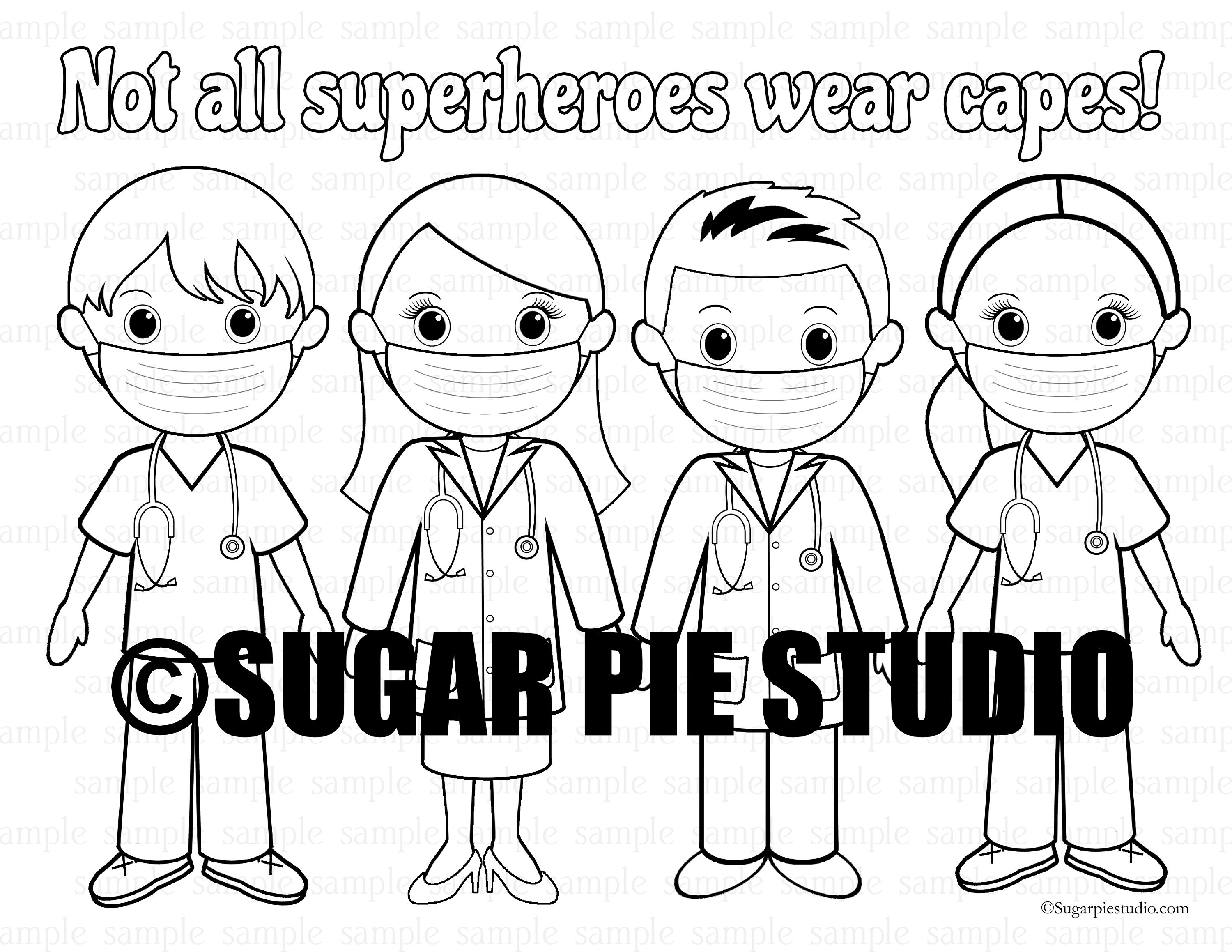 Superhero doctor nurse coloring page pdf file instant download
