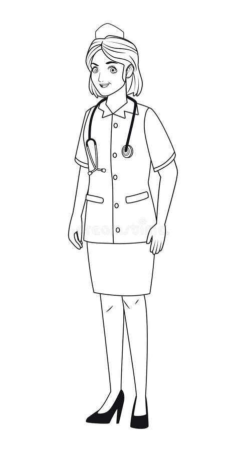 Nurse coloring page for kids stock vector