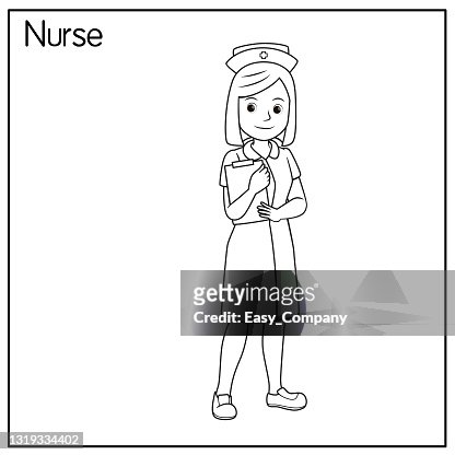 Vector illustration of nurse isolated on white background jobs and occupations concept cartoon characters education and school kids coloring page printable activity worksheet flashcard high