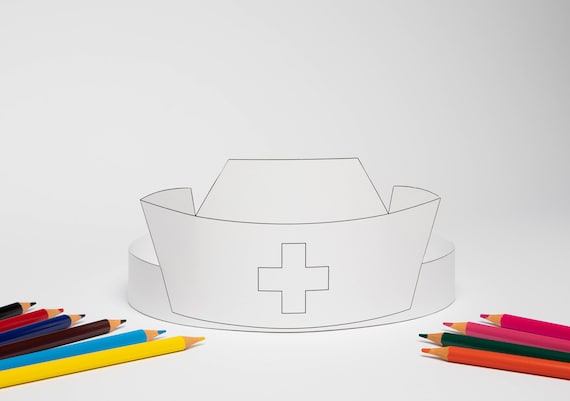 Printable coloring nurse paper hat kids party craft pdf doctor costume template instant download diy career day costume hospital party mask