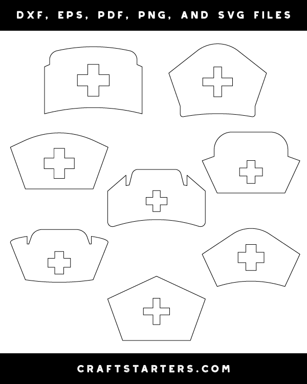 Nurse hat outline patterns dfx eps pdf png and svg cut files