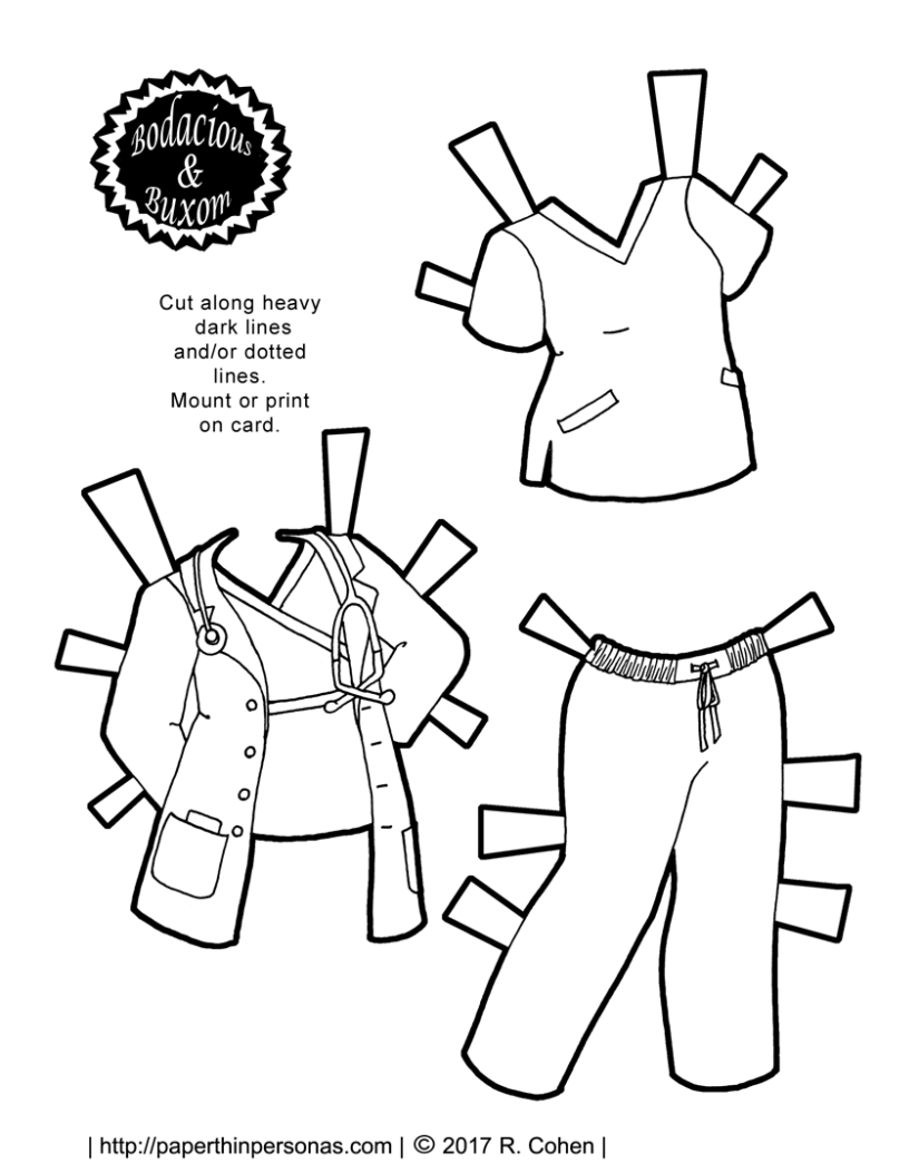 A nurse or doctor paper doll outfit to print for free