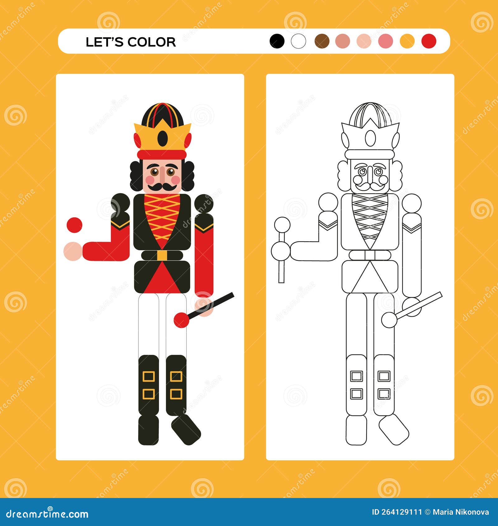 Nutcracker christmas coloring page kids educational game in flat and outline design winter coloring book stock illustration
