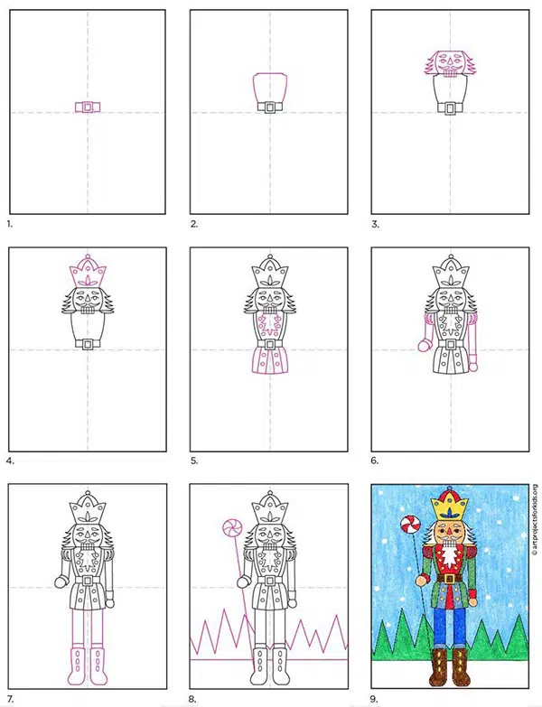 Easy how to draw a nutcracker tutorial video and coloring page