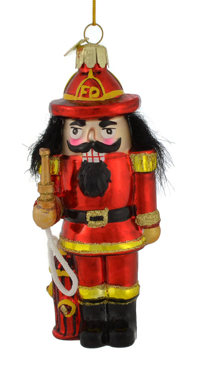 Fireman nutcracker glass ornament