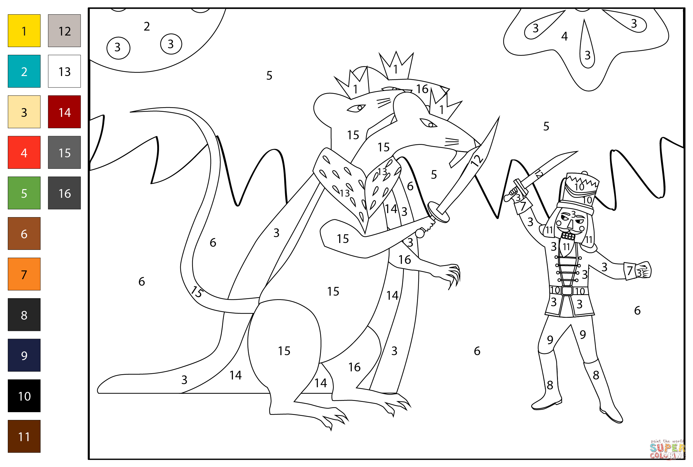 Nutcracker and rat king color by number coloring page free printable coloring pages