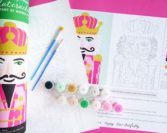 Pink and mint nutcracker paint by number kit with glitter paint diy painting kit acrylic paint by number nutcracker by jennifer mccully