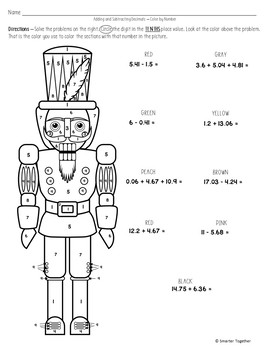 Adding and subtracting decimals christmas nutcracker math activity