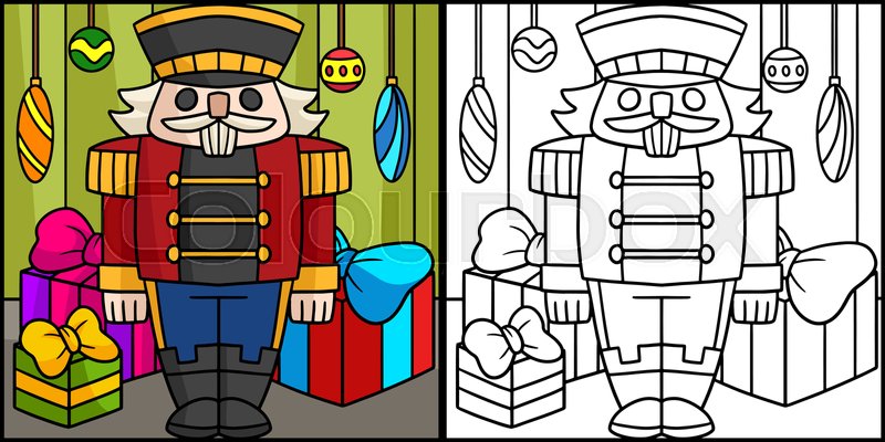 Nutcracker coloring page colored illustration stock vector