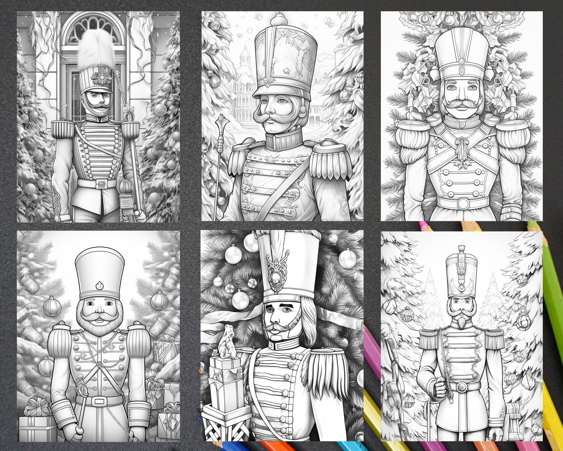 Christmas nutcrackers grayscale coloring pages for adults printabl â coloring