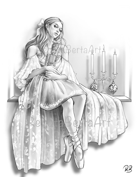 The nutcracker premium grayscale coloring page instant download coloring page printable illustration christmas