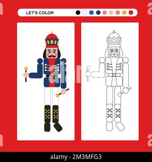 Nutcracker christmas coloring page kids educational game in flat and outline design winter coloring book merry christmas and happy new year winter stock vector image art