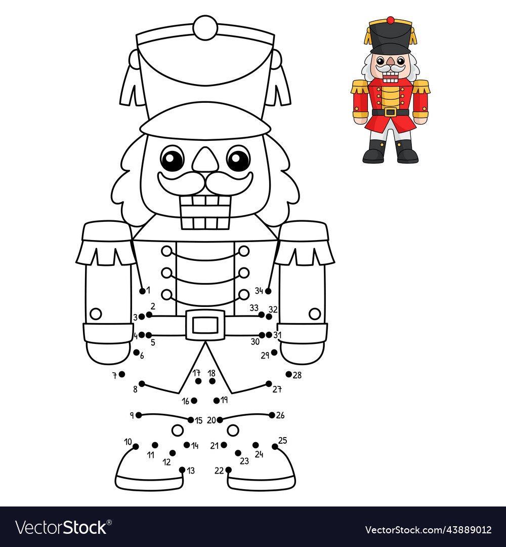Dot to christmas nutcracker coloring page vector image