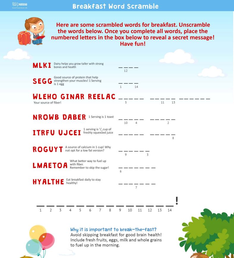Free nutrition worksheets for kids