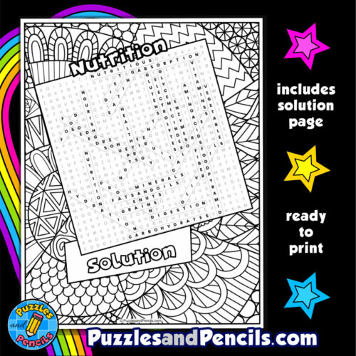 Nutrition word search puzzle activity page with coloring wordsearch made by teachers