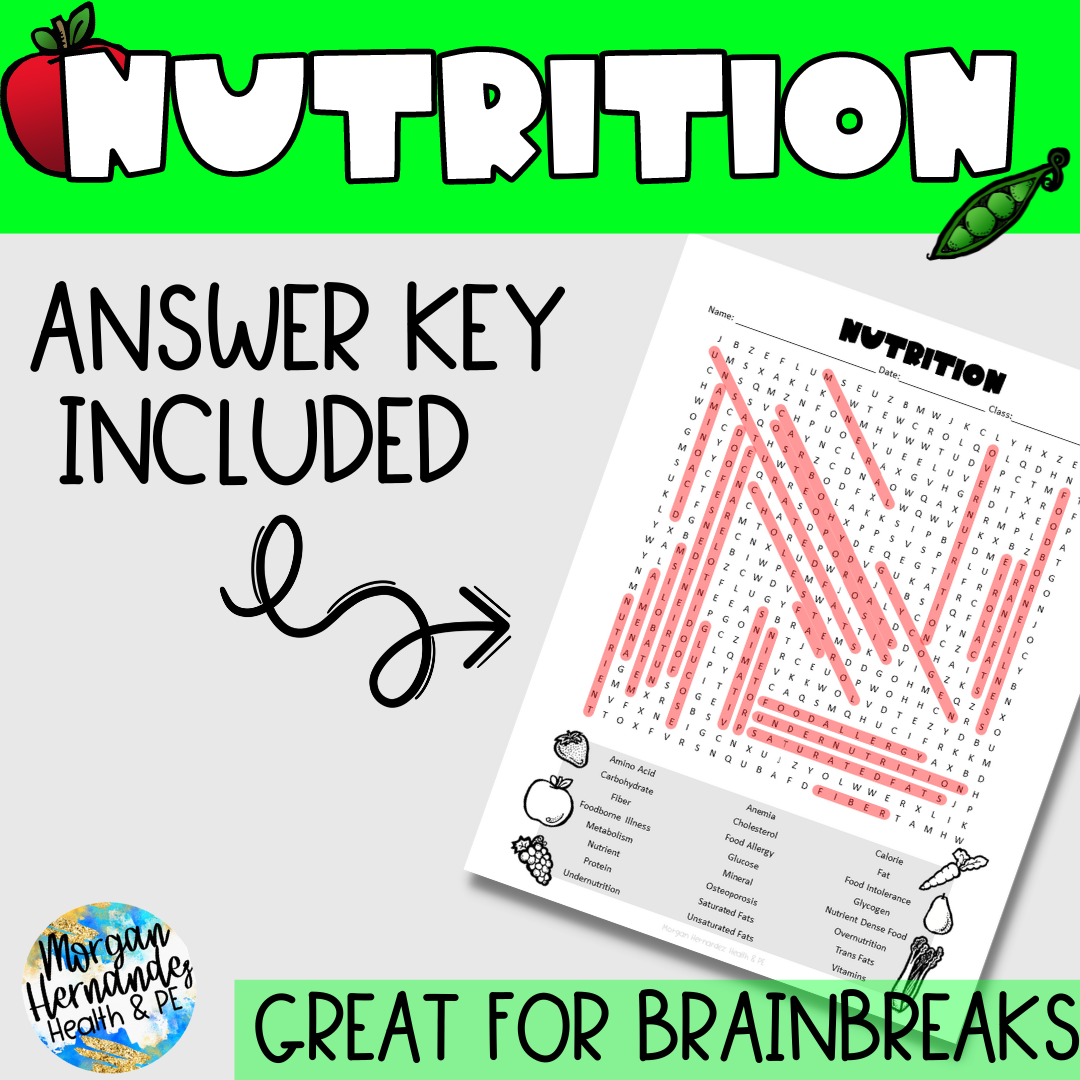 Nutrition word search puzzle made by teachers