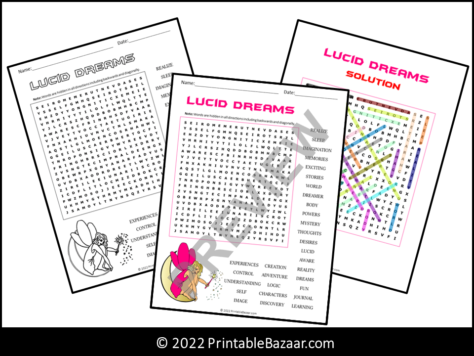 Lucid dreams word search puzzle teaching resources