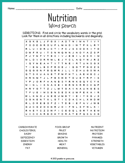 Nutrition word search