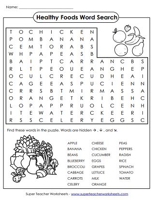 Nutrition worksheets healthy and unhealthy food food words food education