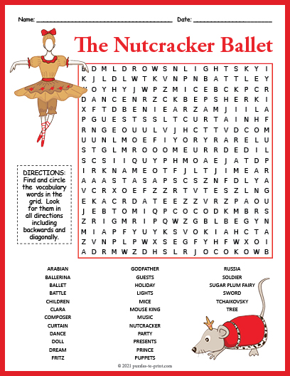 The nutcracker ballet word search puzzle worksheet activity made by teachers