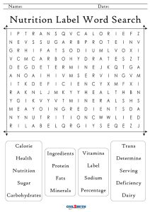 Printable nutrition word search