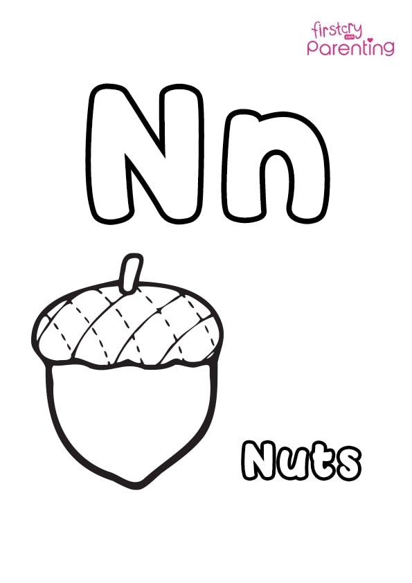N for nuts coloring page for kids