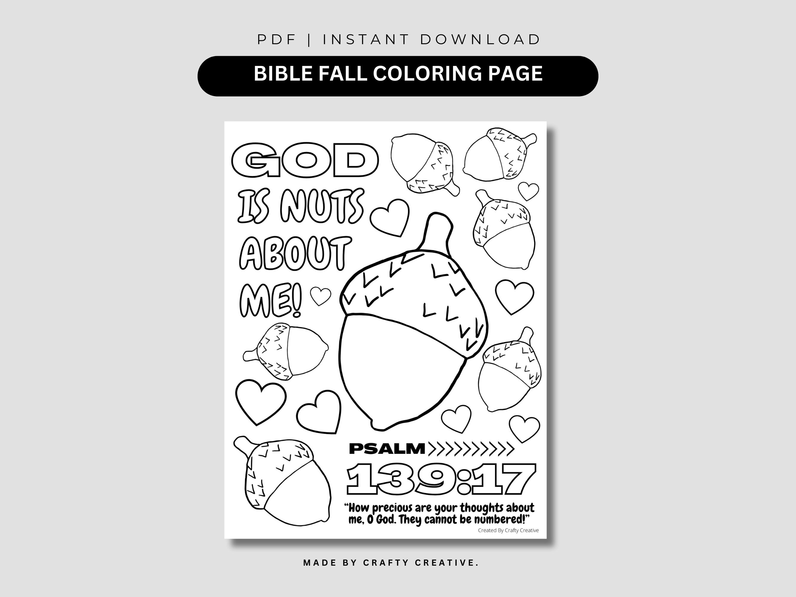 Kids church bible fall acorn coloring page printable kids bible verse kids bible study homeschool activity christian activites for kids