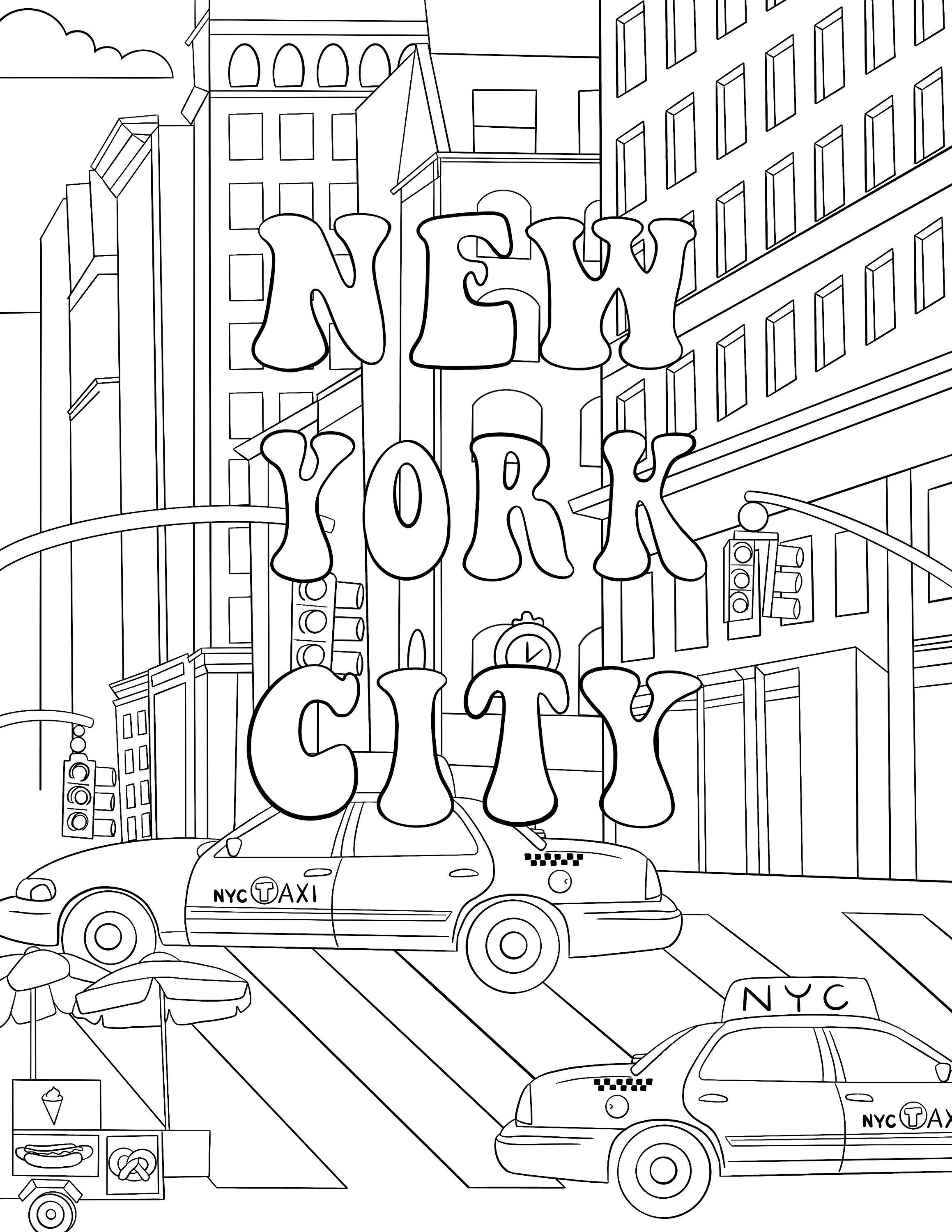 Nyc printable coloring page for kids adults instant download