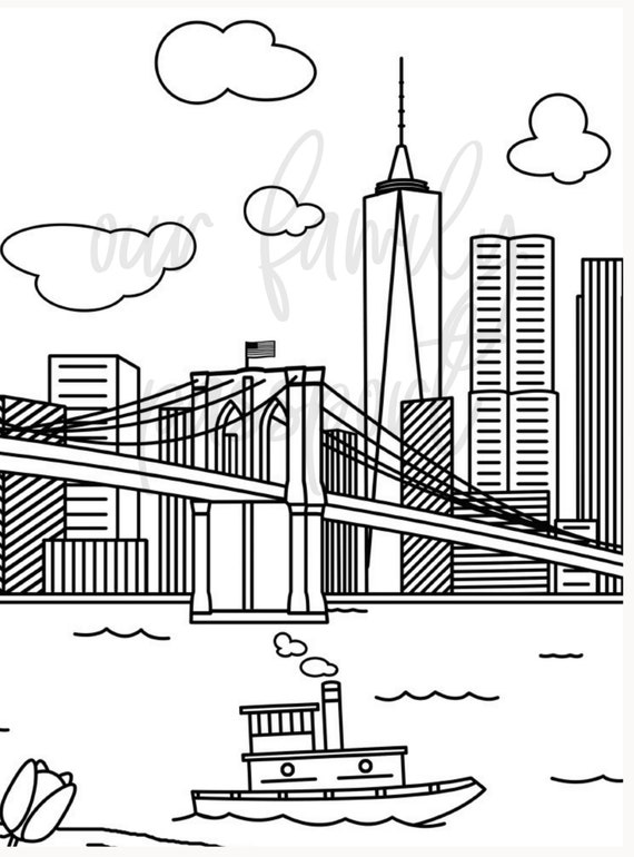 New york brooklyn bridge city coloring page