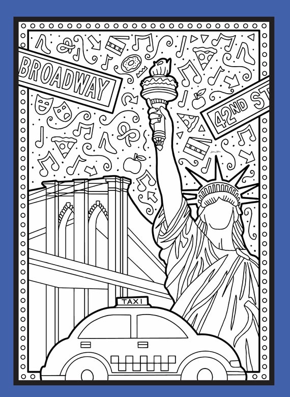 I love nyc digital download coloring pages new york broadway statue of liberty wall art theatre nerd gift card
