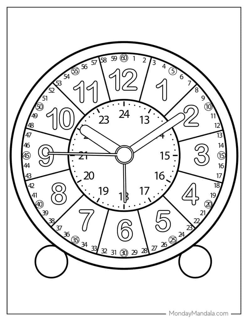 Clock coloring pages free pdf printables