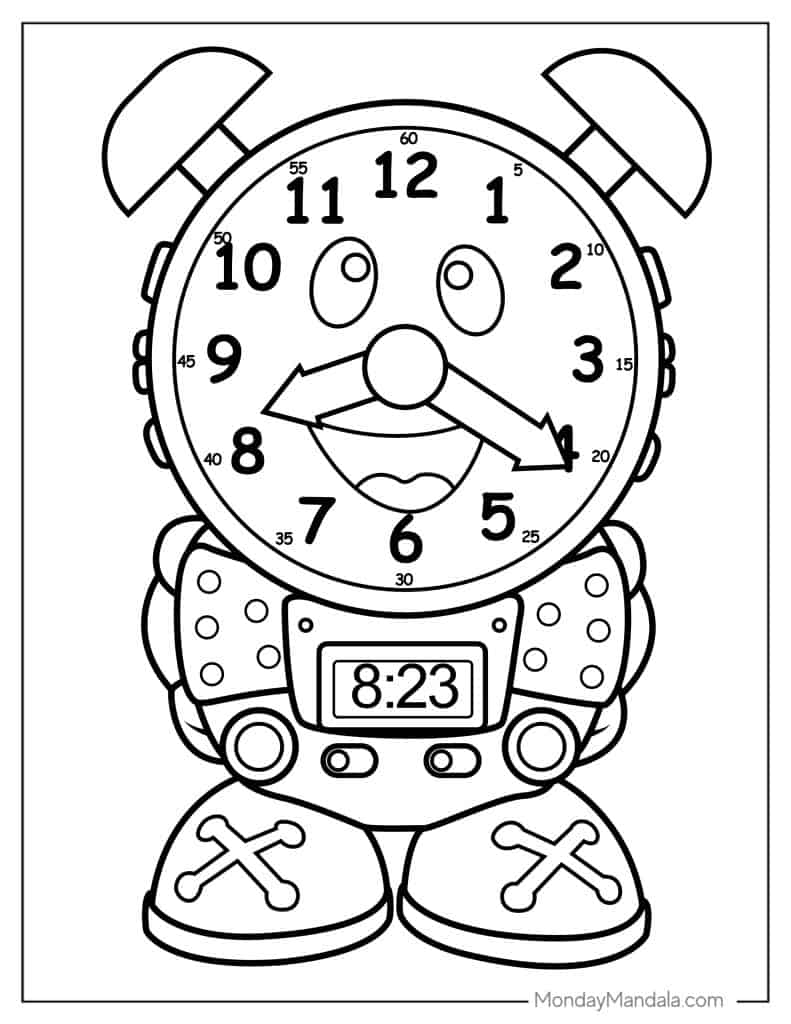 Clock coloring pages free pdf printables