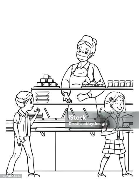 Lunch lady isolated coloring page for kids stock illustration