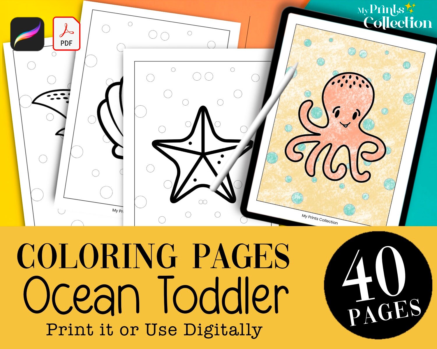 Ocean coloring pages coloring book for kids toddler instant pdf download printable sheets birthday gift wedding crayon procreate