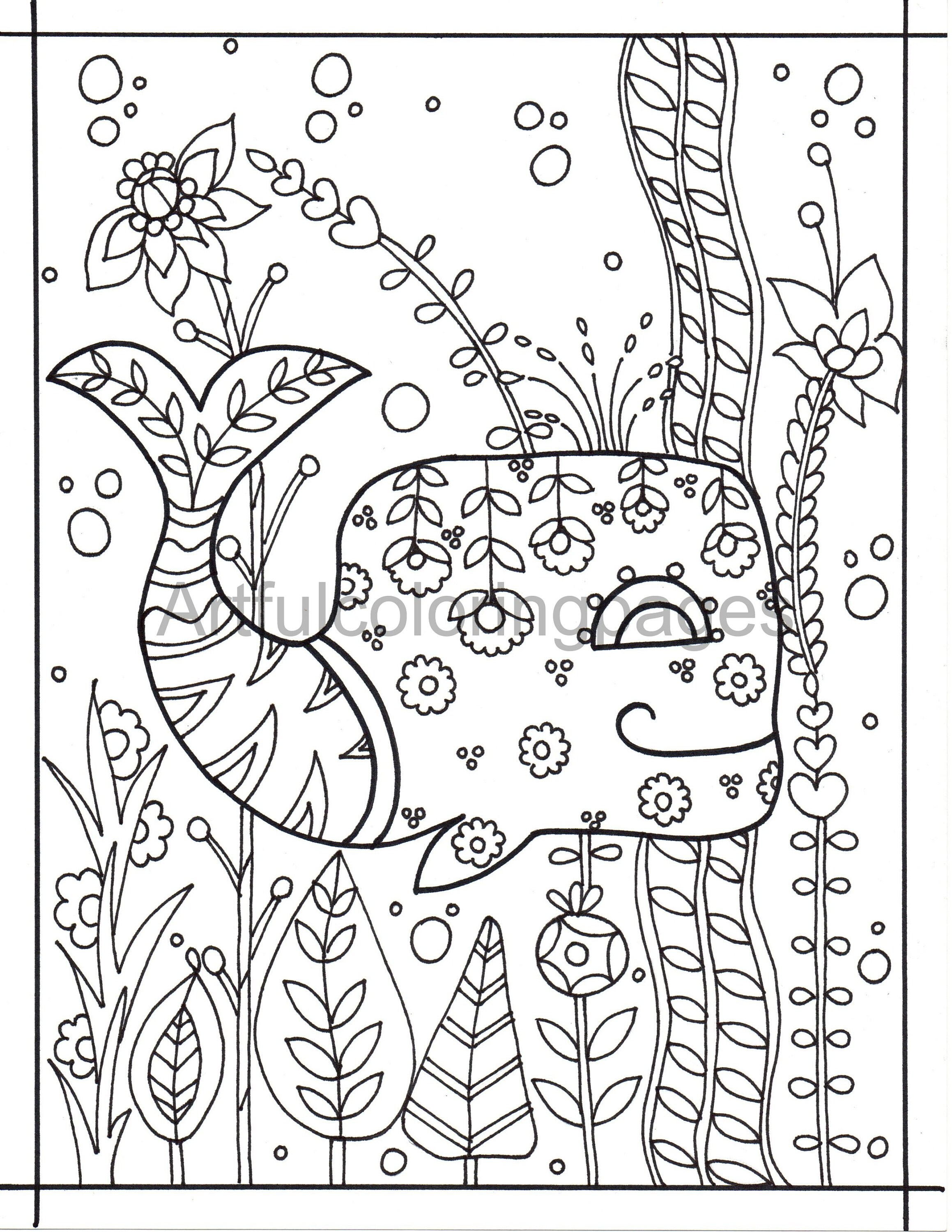 Adult coloring page whale coloring page ocean coloring page easy coloring page instant download