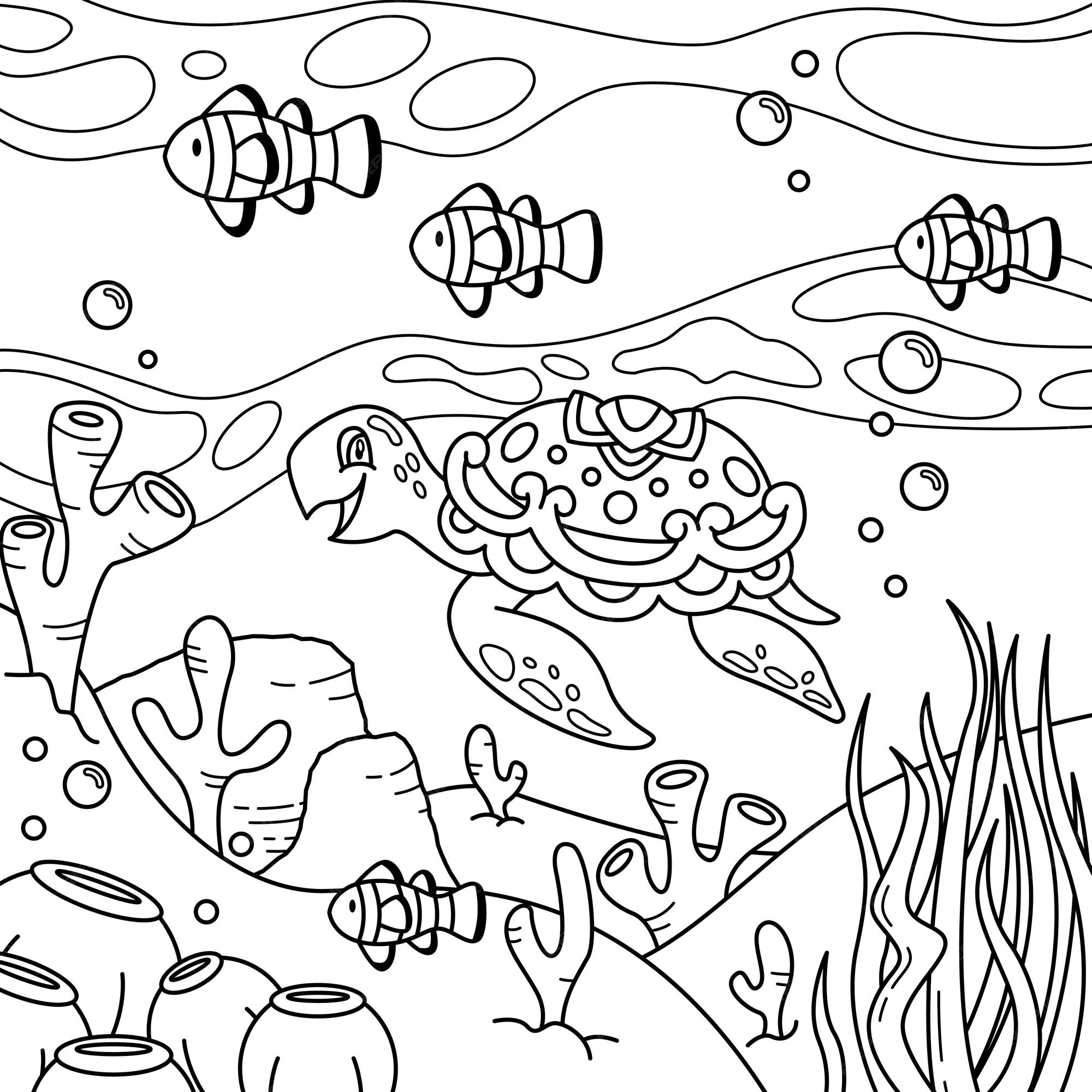 Premium vector ocean coloring page kawaii illustration