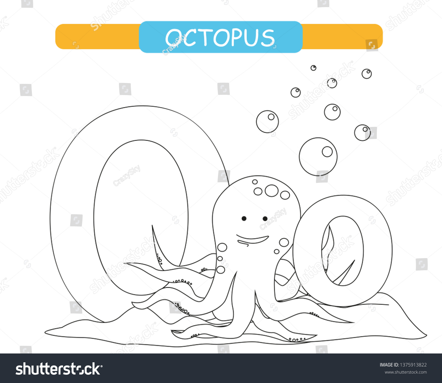 Letter o funny cartoon octopus coloring stock vector royalty free