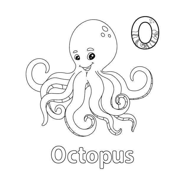 Premium vector octopus alphabet abc coloring page o