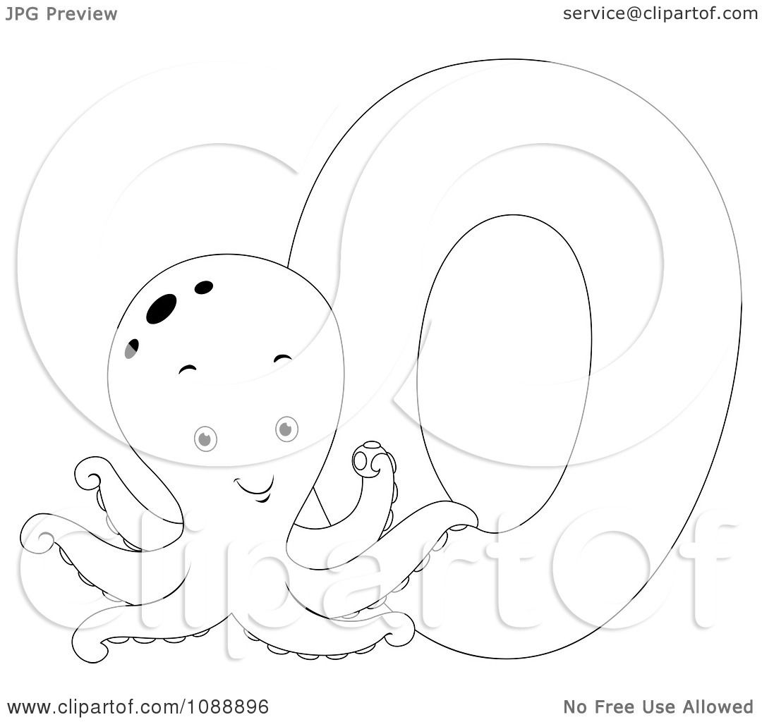 Clipart outlined o is for octopus coloring page