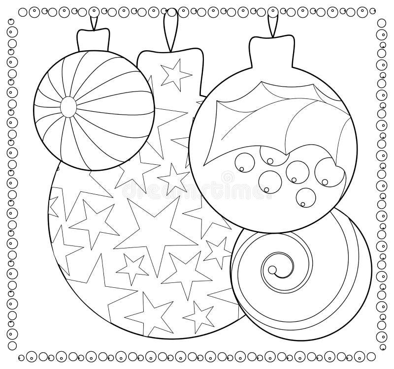 Christmas fir tree ornament coloring page stock illustration