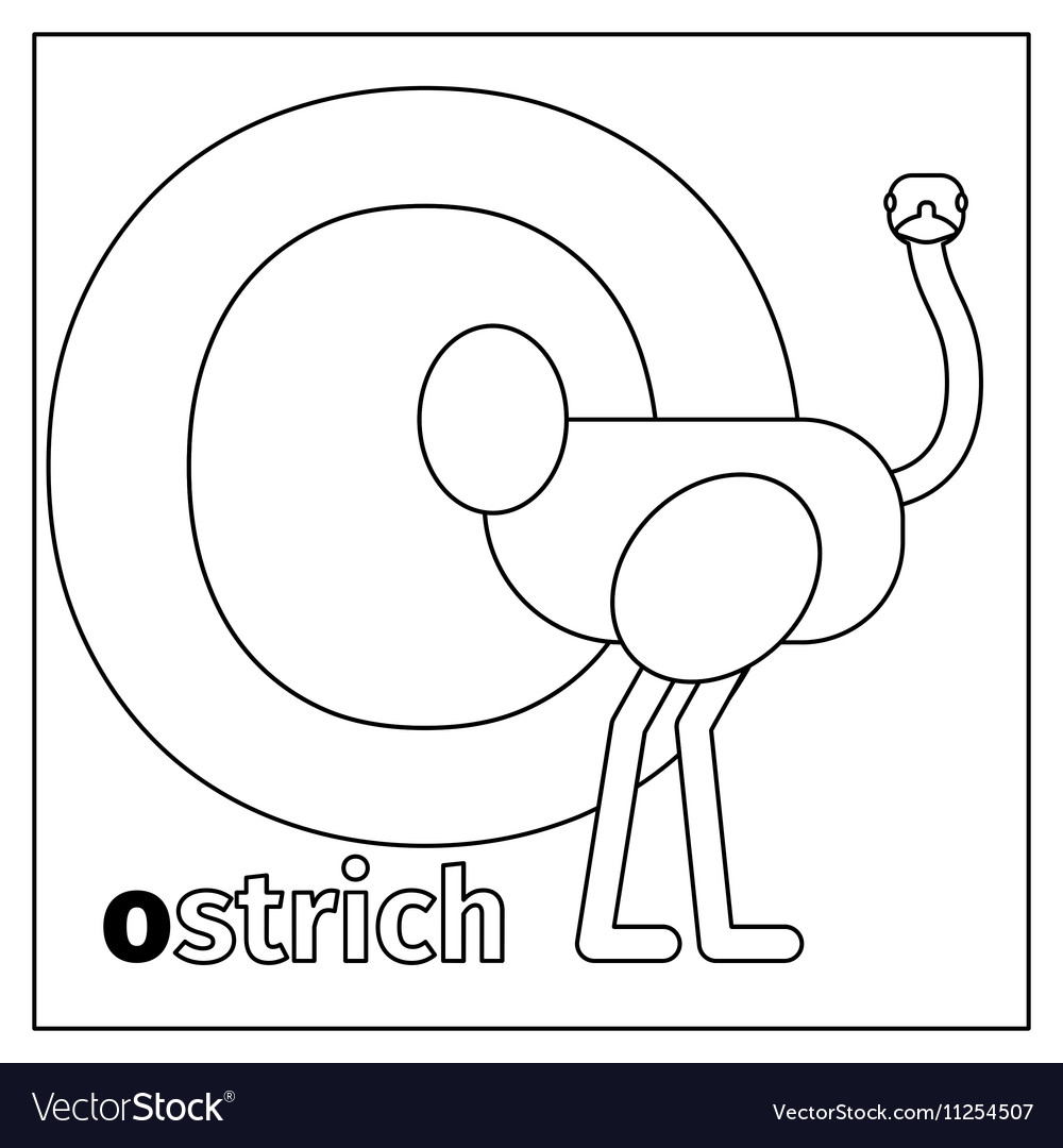 Ostrich letter o coloring page royalty free vector image