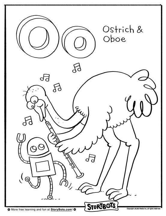 Oh my can you color this ostrich and oboe for the letter o alphabet coloring pages bear coloring pages coloring pages for kids