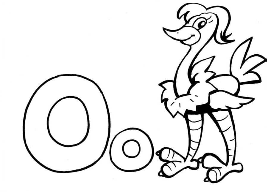 Letter o and an ostrich coloring page