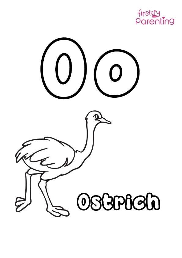 O for ostrich coloring page for kids