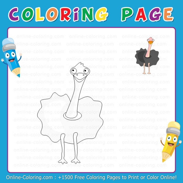 Funny ostrich free online coloring page