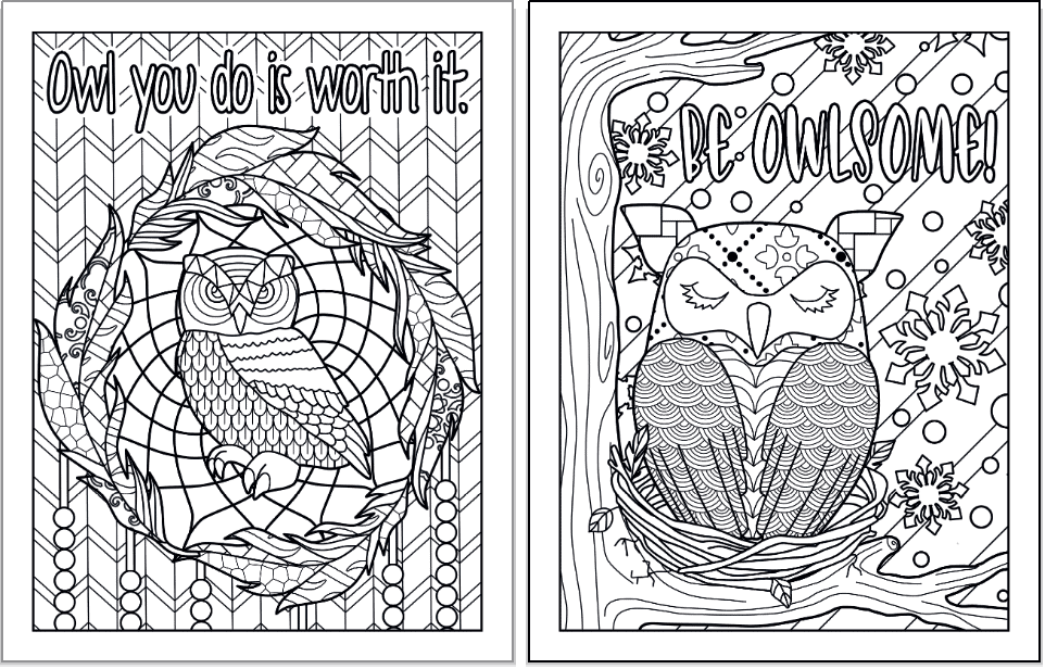 Free printable owl coloring pages for adults